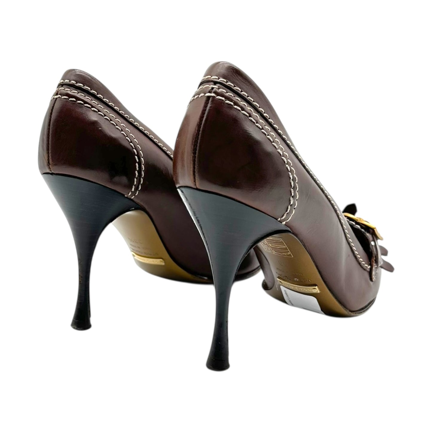 Dolce & Gabbana Brown Leather Heeled Loafers