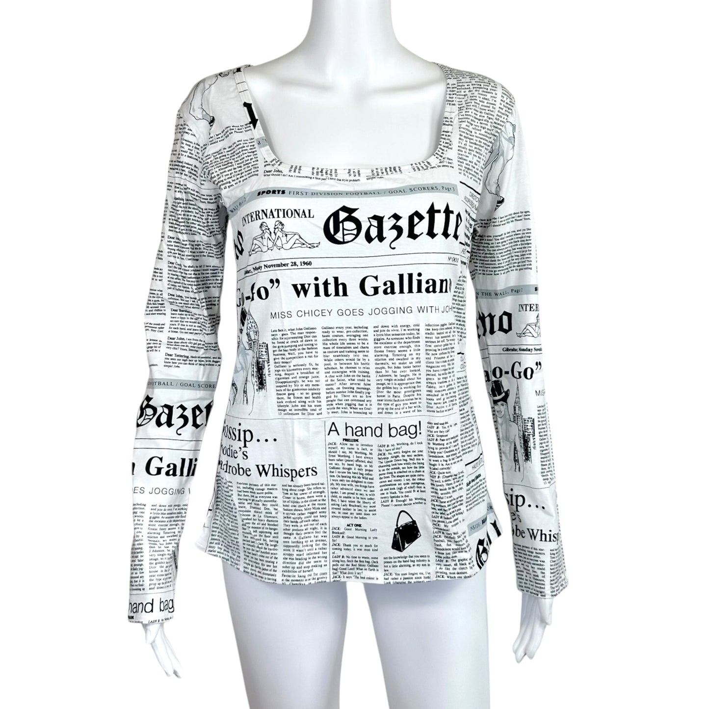 John Galliano White & Black Gazette Newsprint Longsleeve T-Shirt