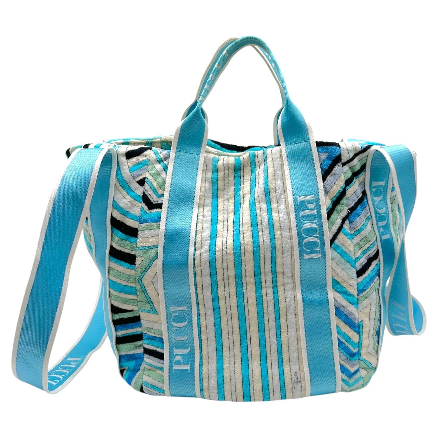 Emilio Pucci Blue Patterned 2-Way Terrycloth Beach Tote Bag