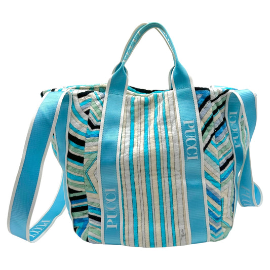 Emilio Pucci Blue Patterned 2-Way Terrycloth Beach Tote Bag