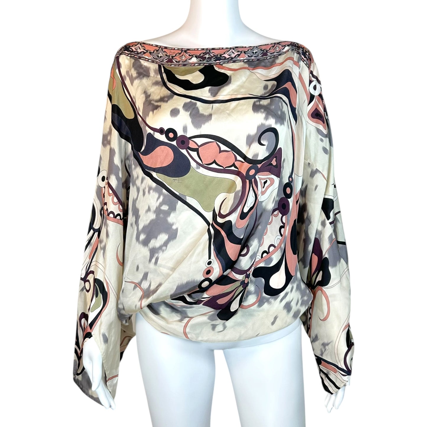 Emilio Pucci Silk Off-Shoulder Dolman Blouse Dusty Rose Gray