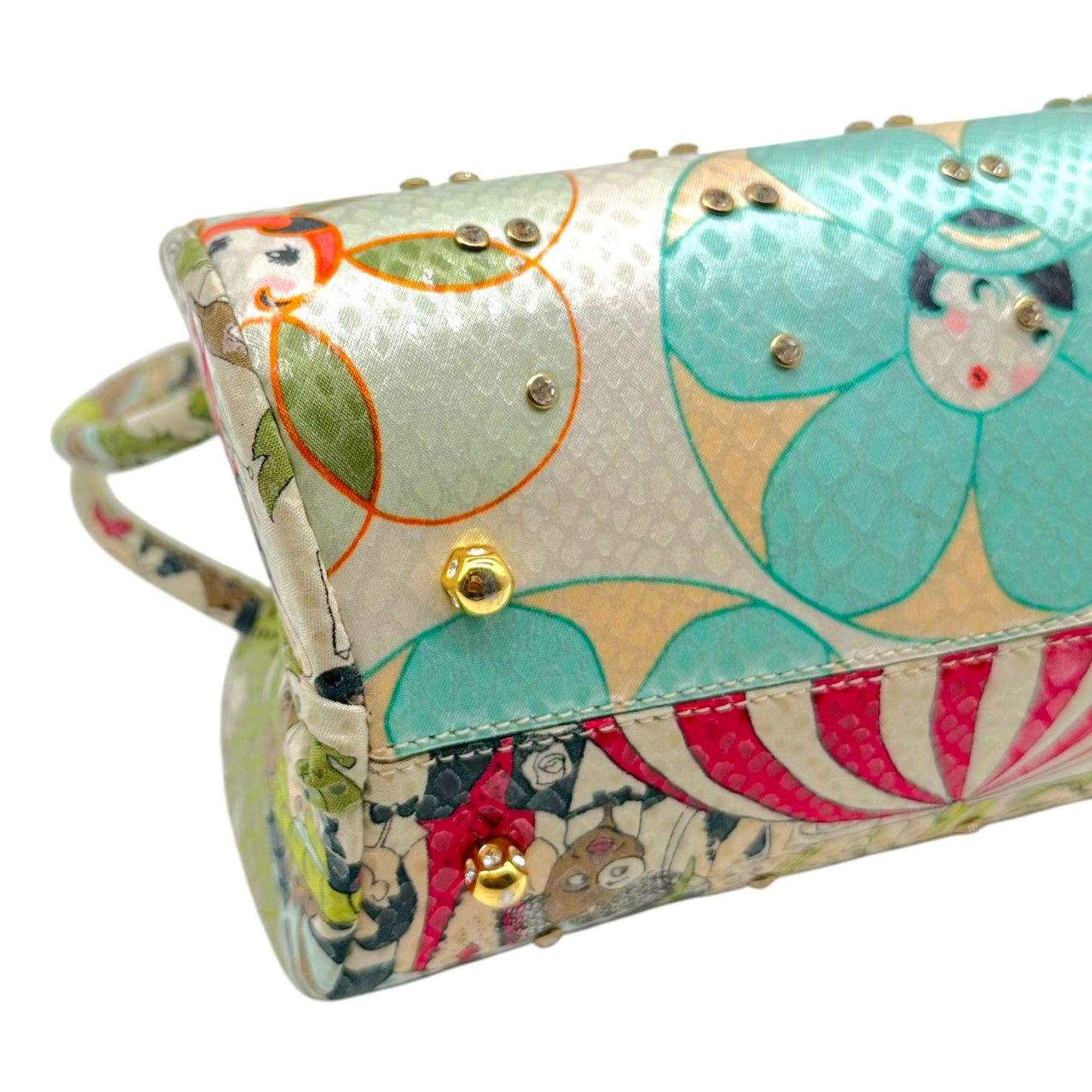 John Galliano Printed Crystal Embellished Top Handle Bag
