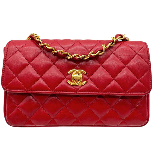 Chanel 90's Red Leather & Gold Hardware Mini Crossbody Flap Bag