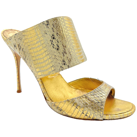 Manolo Blahnik Gold Python Mule Heels