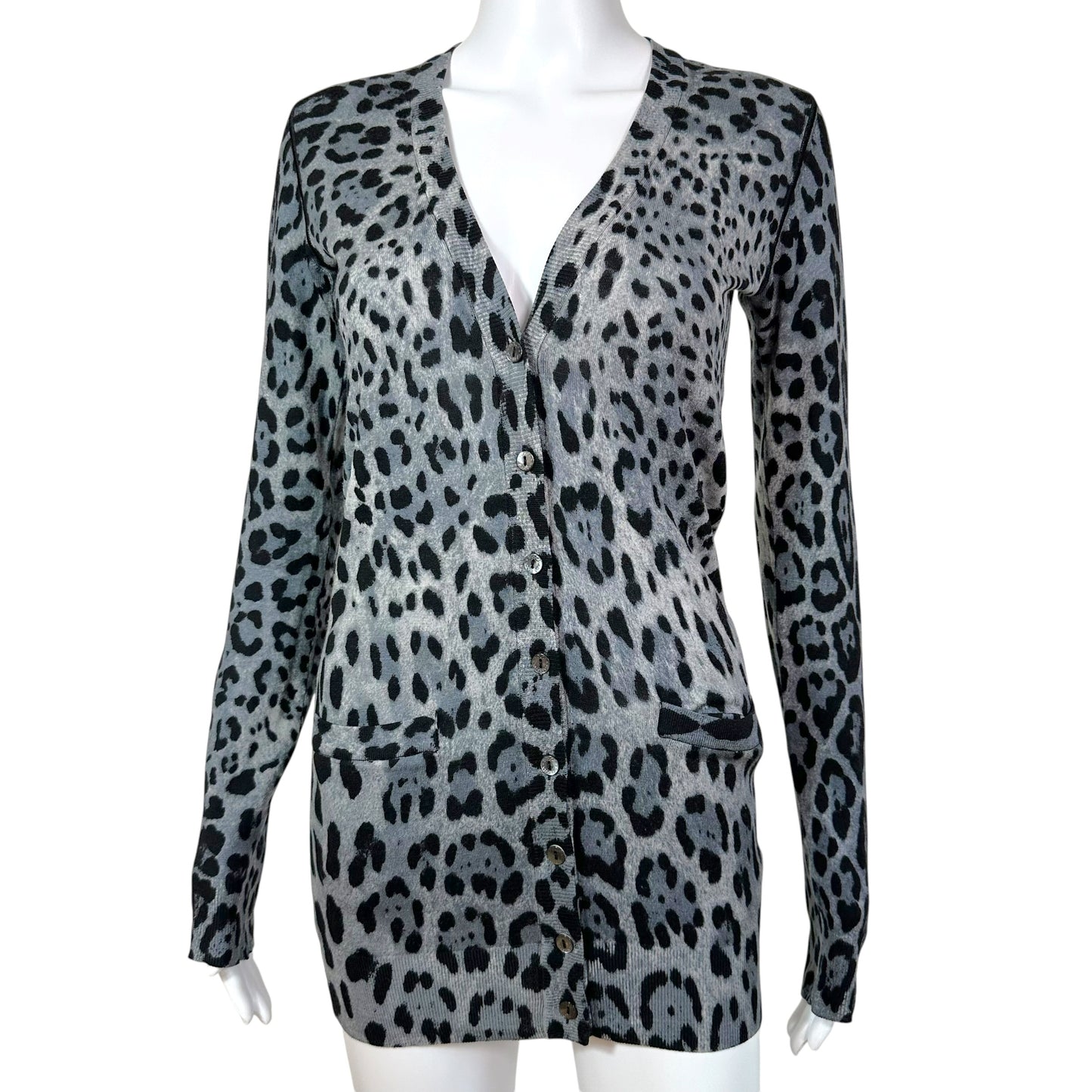 Dolce & Gabbana Gray Leopard Print Longline Cardigan