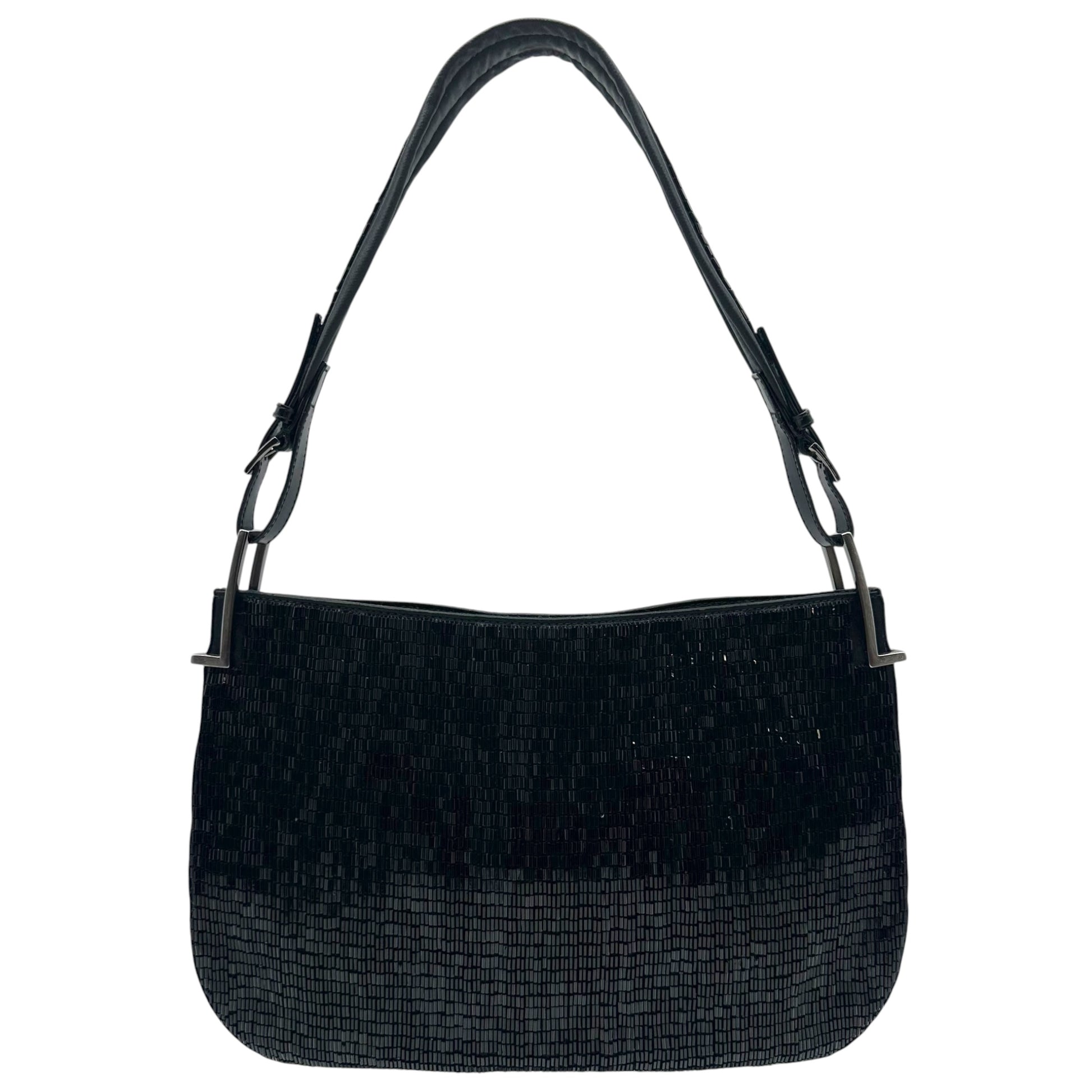 Gucci Silk Shoulder Bag Black Glass Beaded 90's Vintage