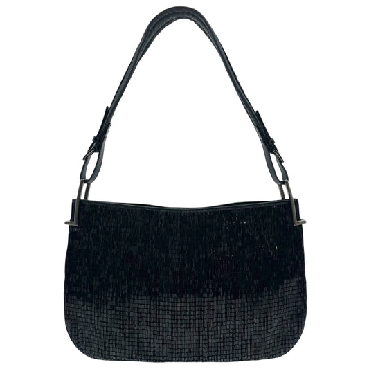Gucci Silk Shoulder Bag Black Glass Beaded 1990s