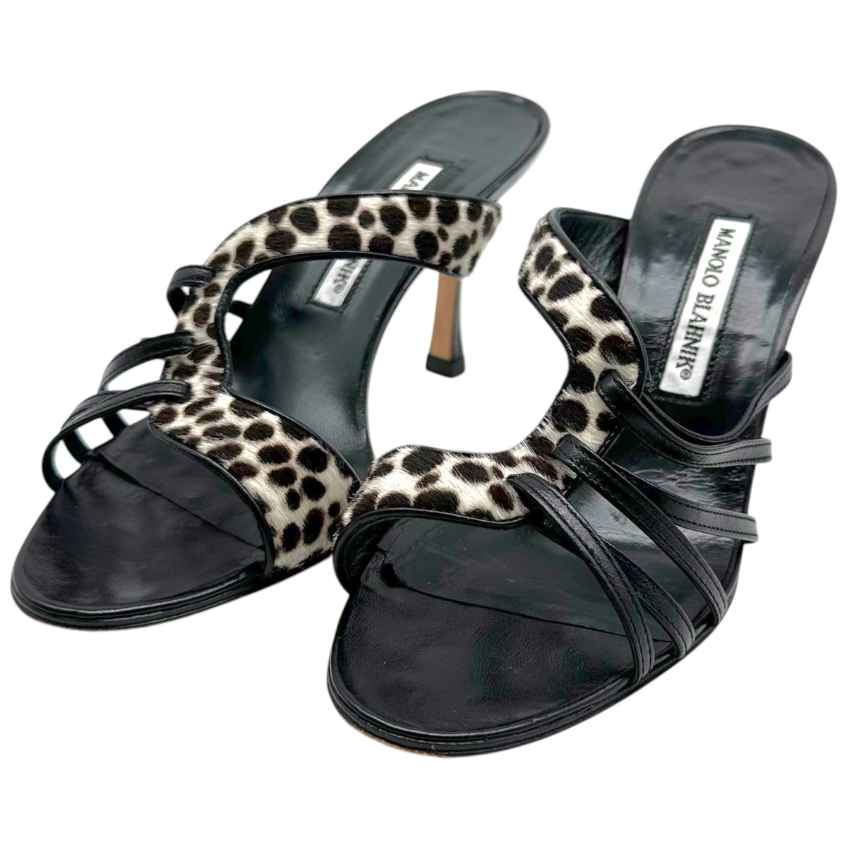 Manolo Blahnik Spotted Ponyhair Strappy Heeled Sandals