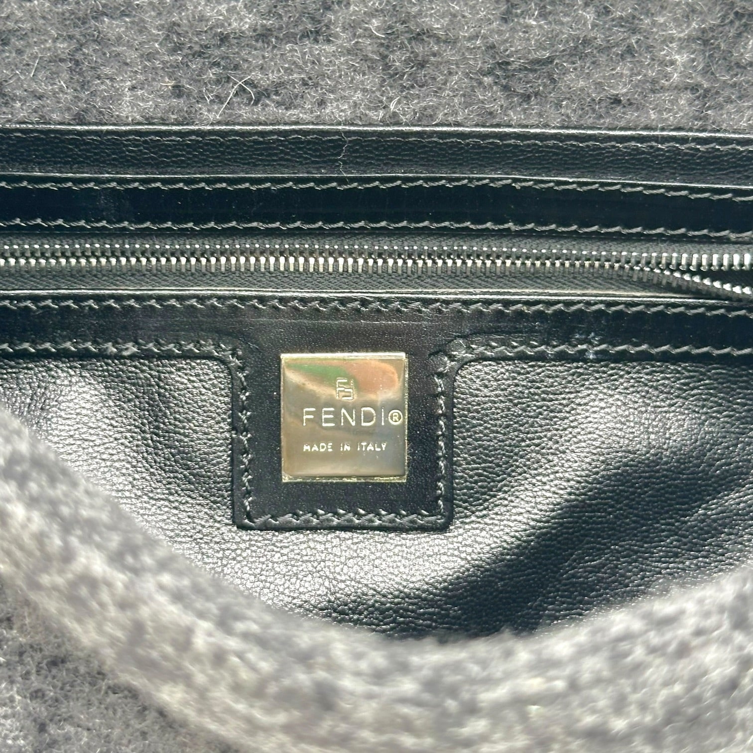 Fendi Baguette Bag Black Gray Zucca Cashmere Knit