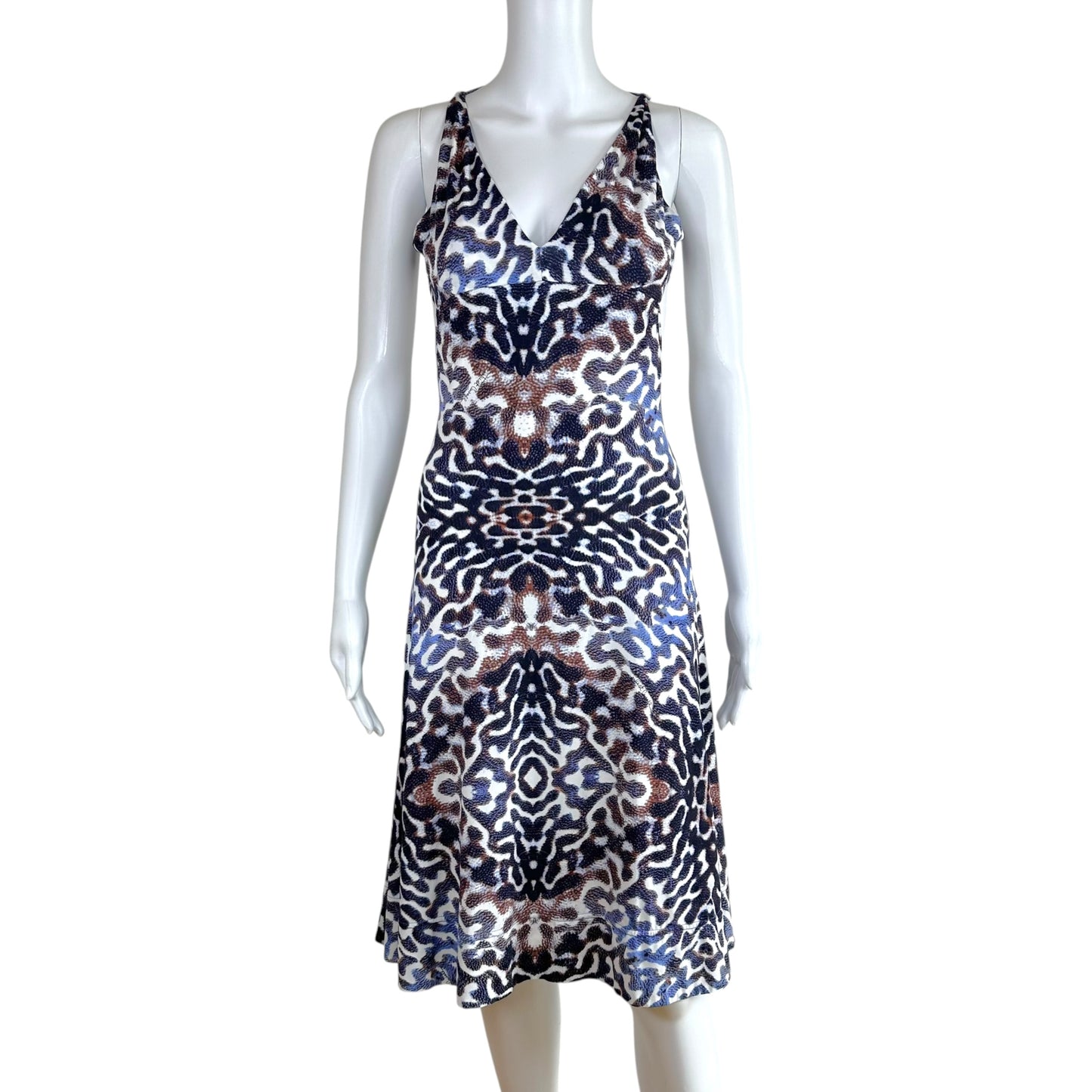 Roberto Cavalli Blue Brown Swirl Print Backless Midi Dress