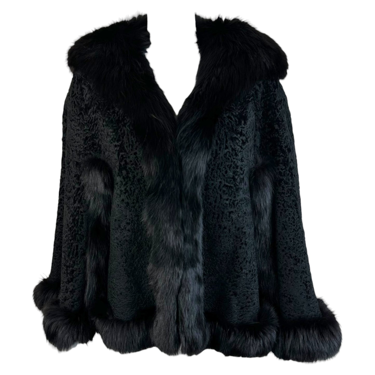 Vintage Black Fox Fur Silk Cape