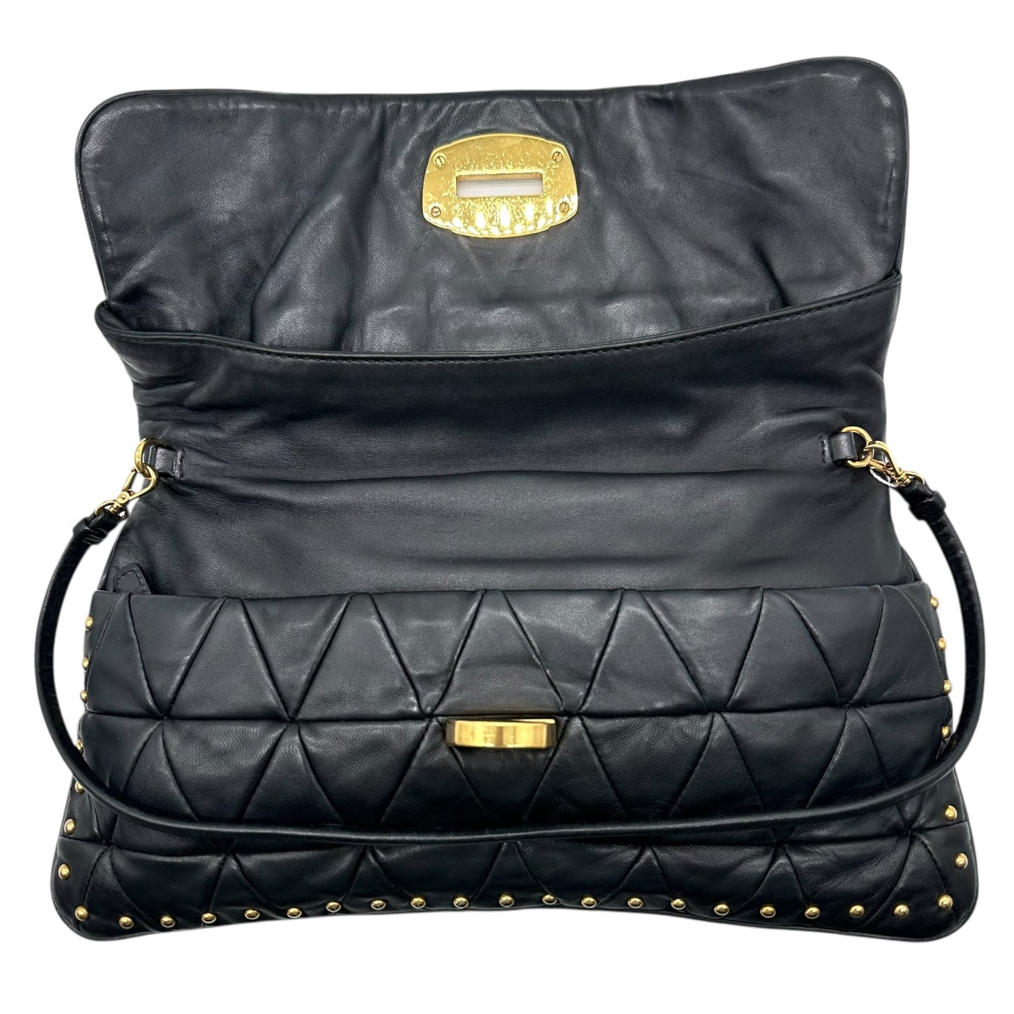 Miu Miu Black Leather & Gold Studs Quilted 2-Way Shoulder Clutch Bag - Outfit Repeater