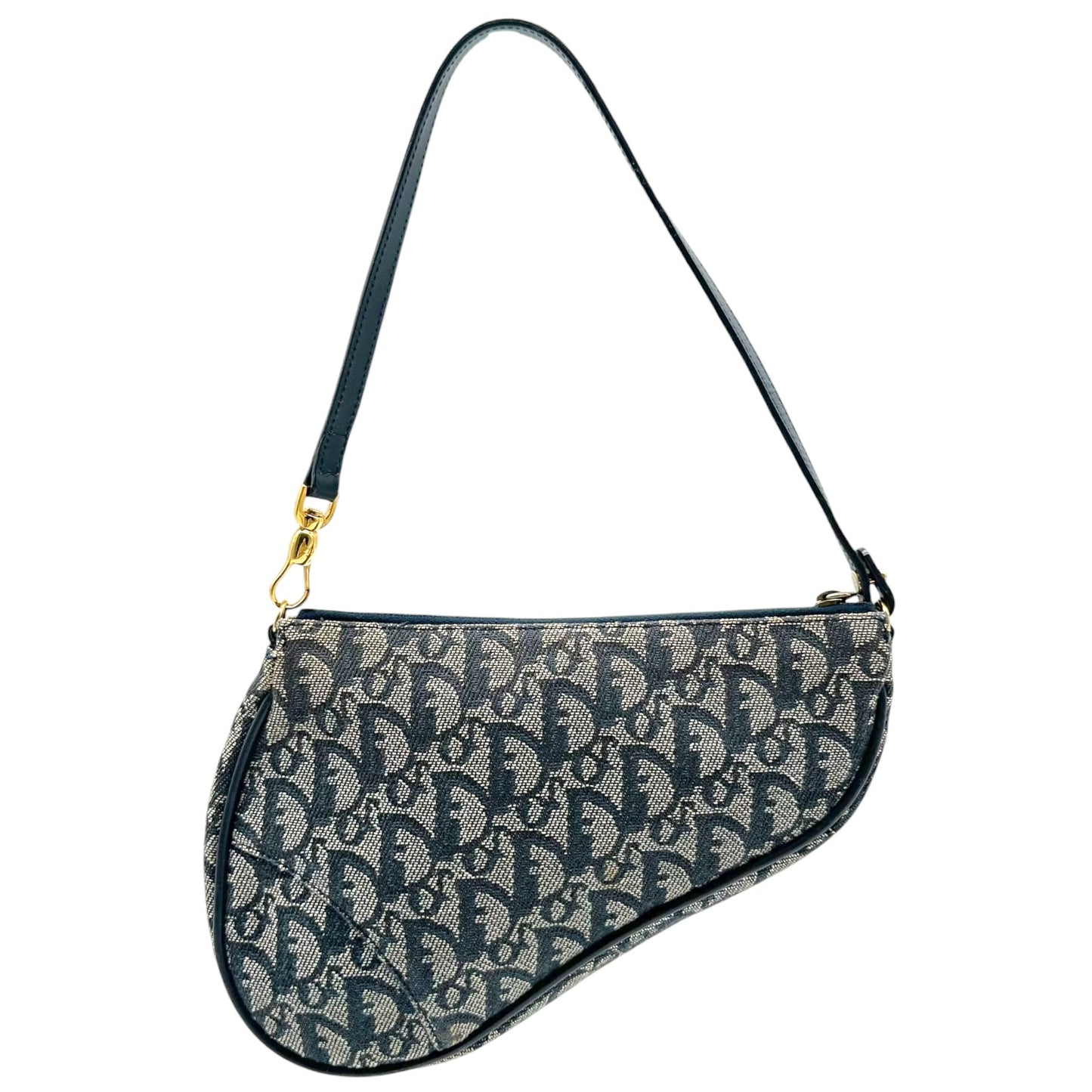Christian Dior Mini Saddle Bag Navy Blue Trotter Monogram