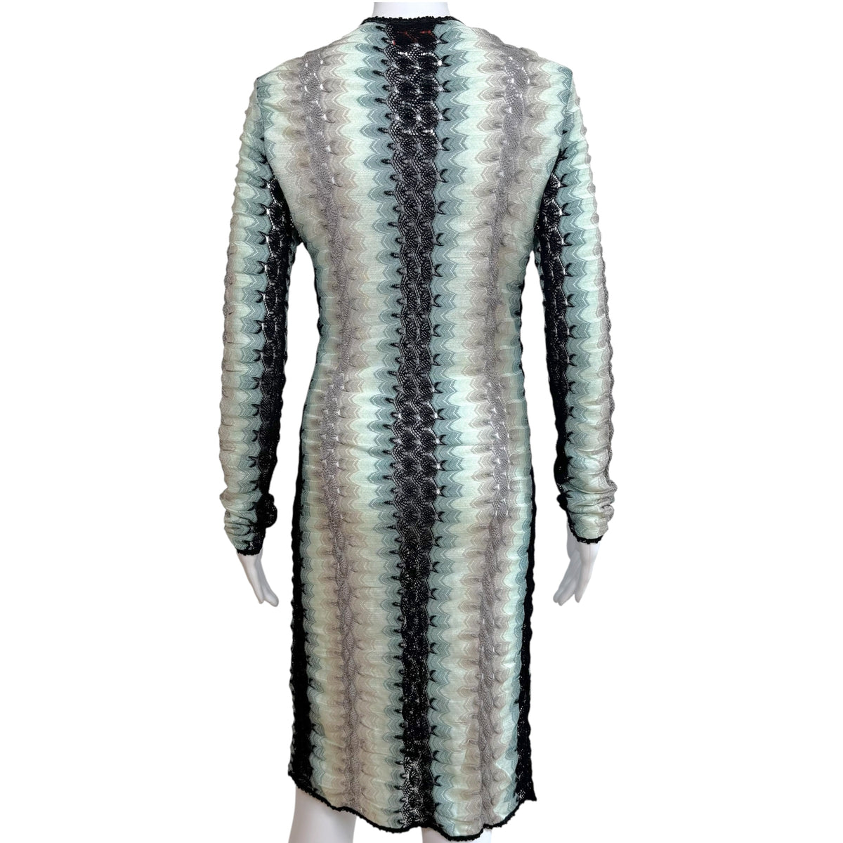 Missoni Turquoise Black & Gray Chevron Knit Longsleeve Midi Dress