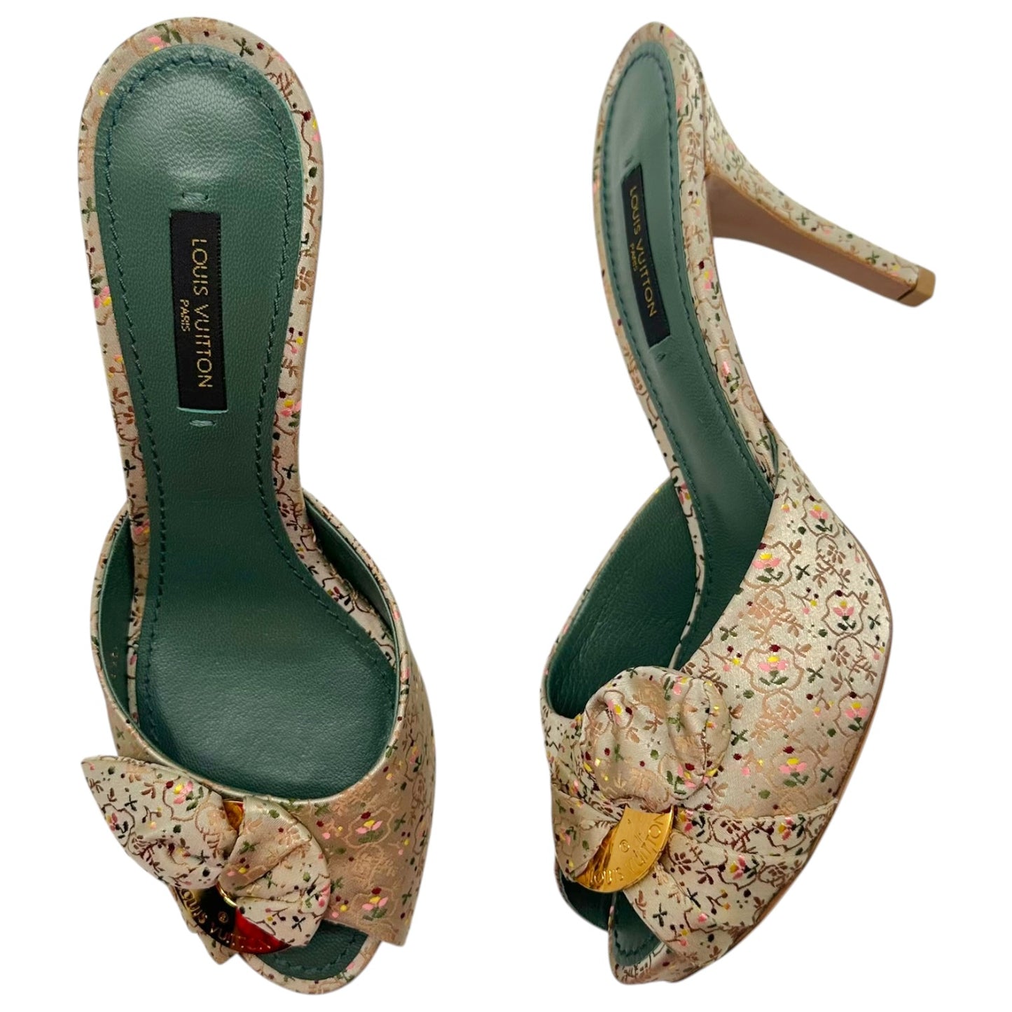 Louis Vuitton Pastel Floral Print Silk Heeled Mule Sandals