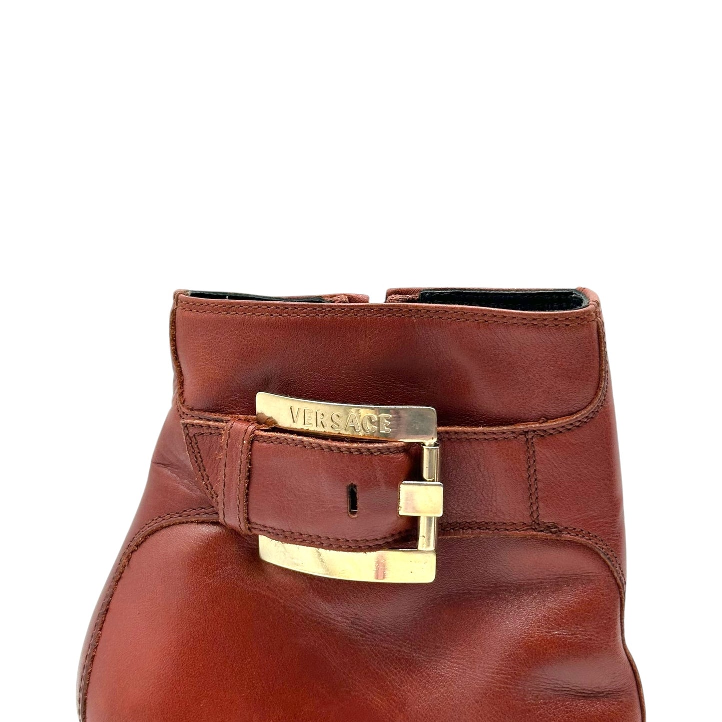 Versace Brown Leather Wedge Heel Booties