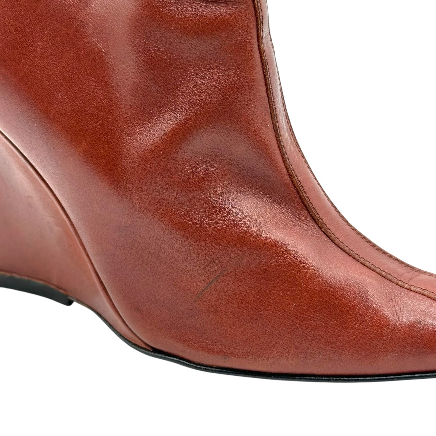 Versace Brown Leather Wedge Heel Booties