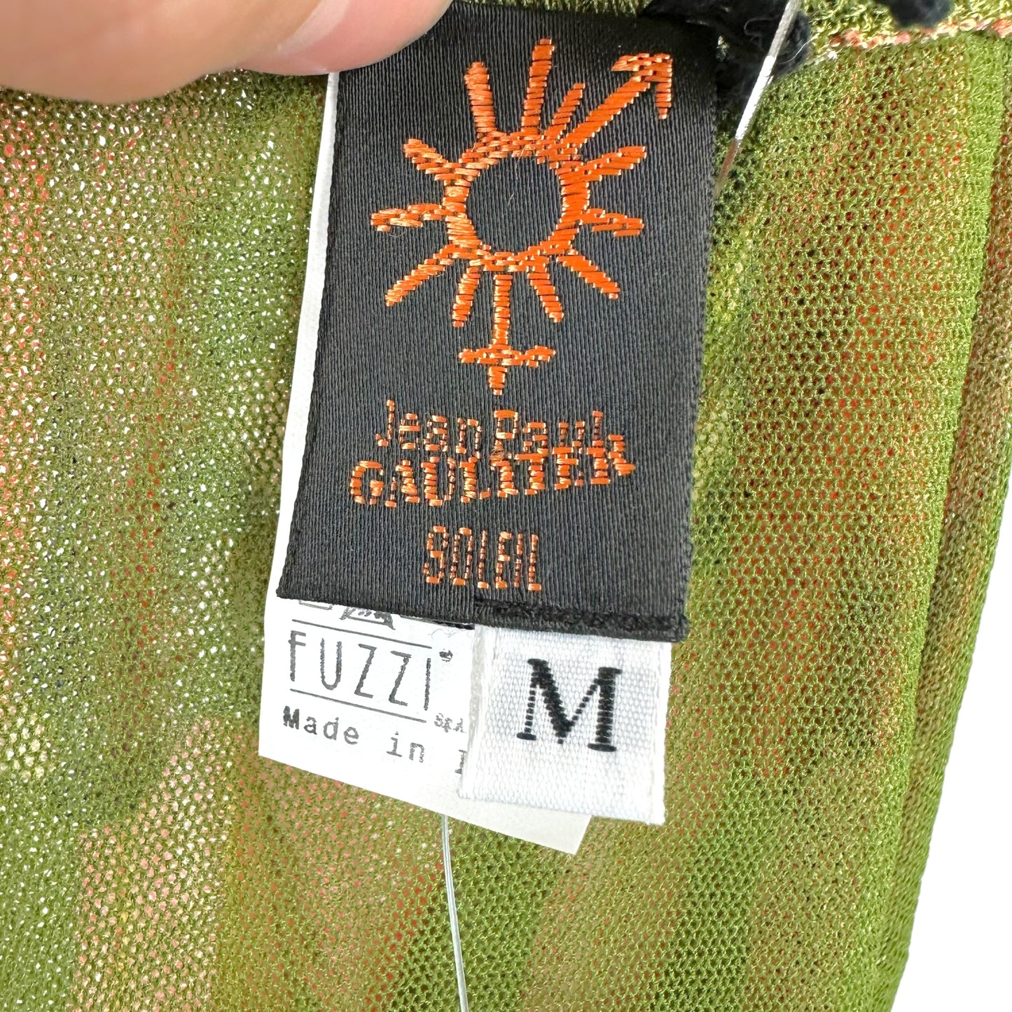 Jean Paul Gaultier Soleil Olive Green Multi Tropical Print Mesh Tiered Maxi Skirt