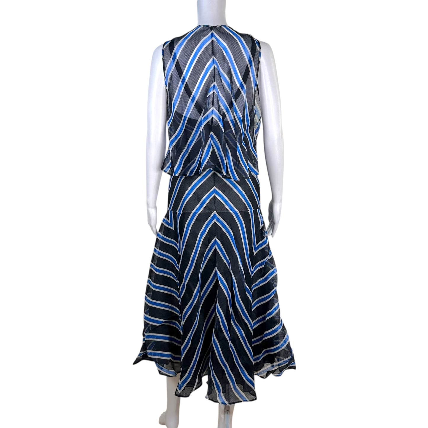 Fendi 2017 Black & Blue Striped Multi-Layer Asymmetrical Maxi Dress