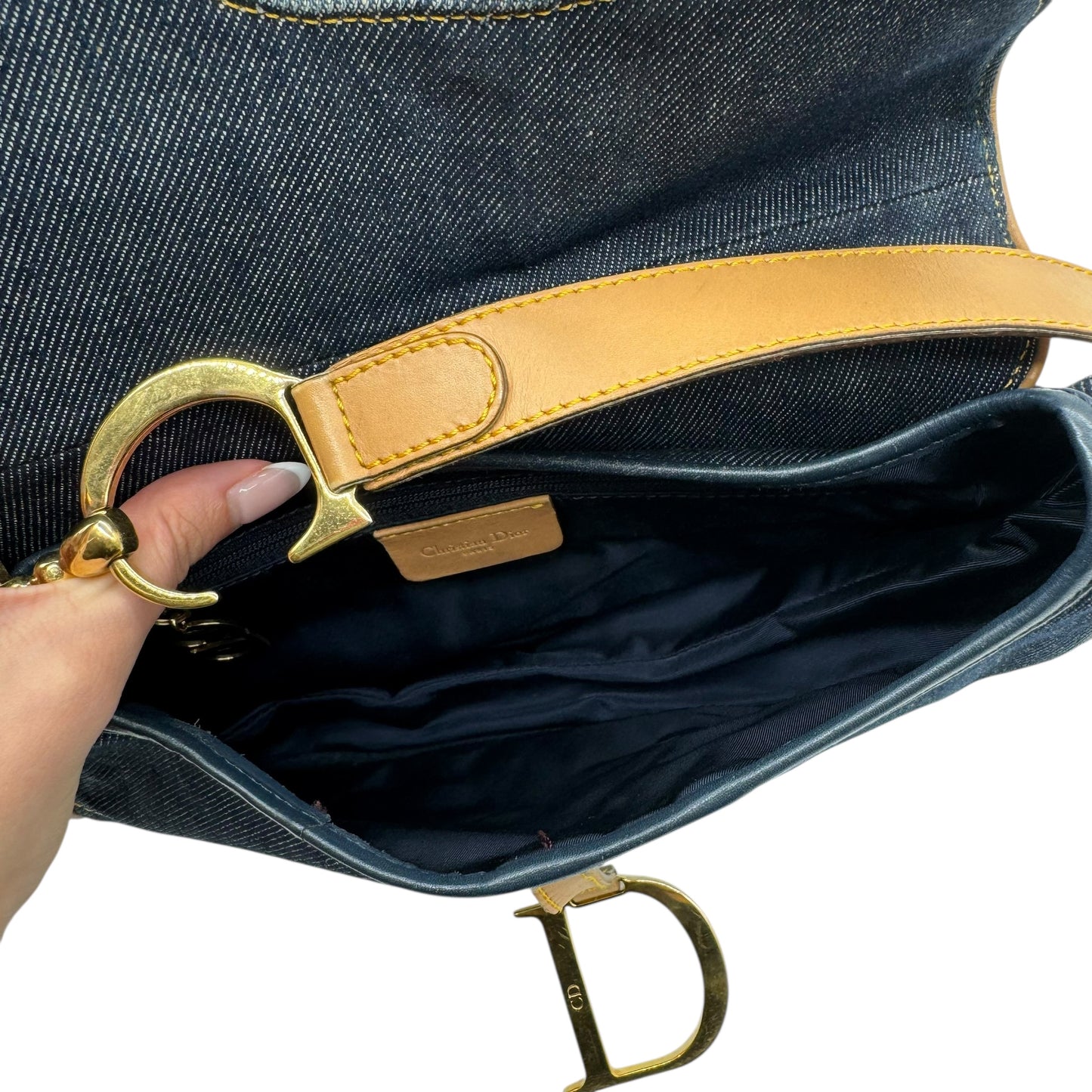 Christian Dior Denim & Gold Hardware Saddle Bag