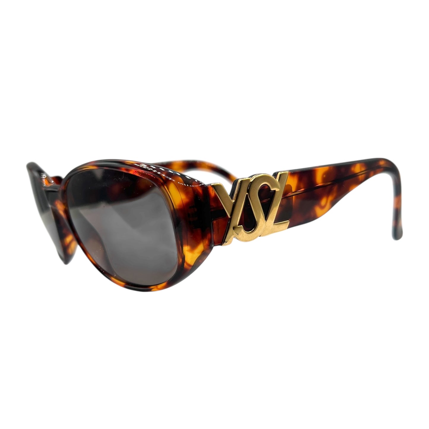 Yves Saint Laurent Brown Tortoise & Gold Logo Oversized Oval Sunglasses
