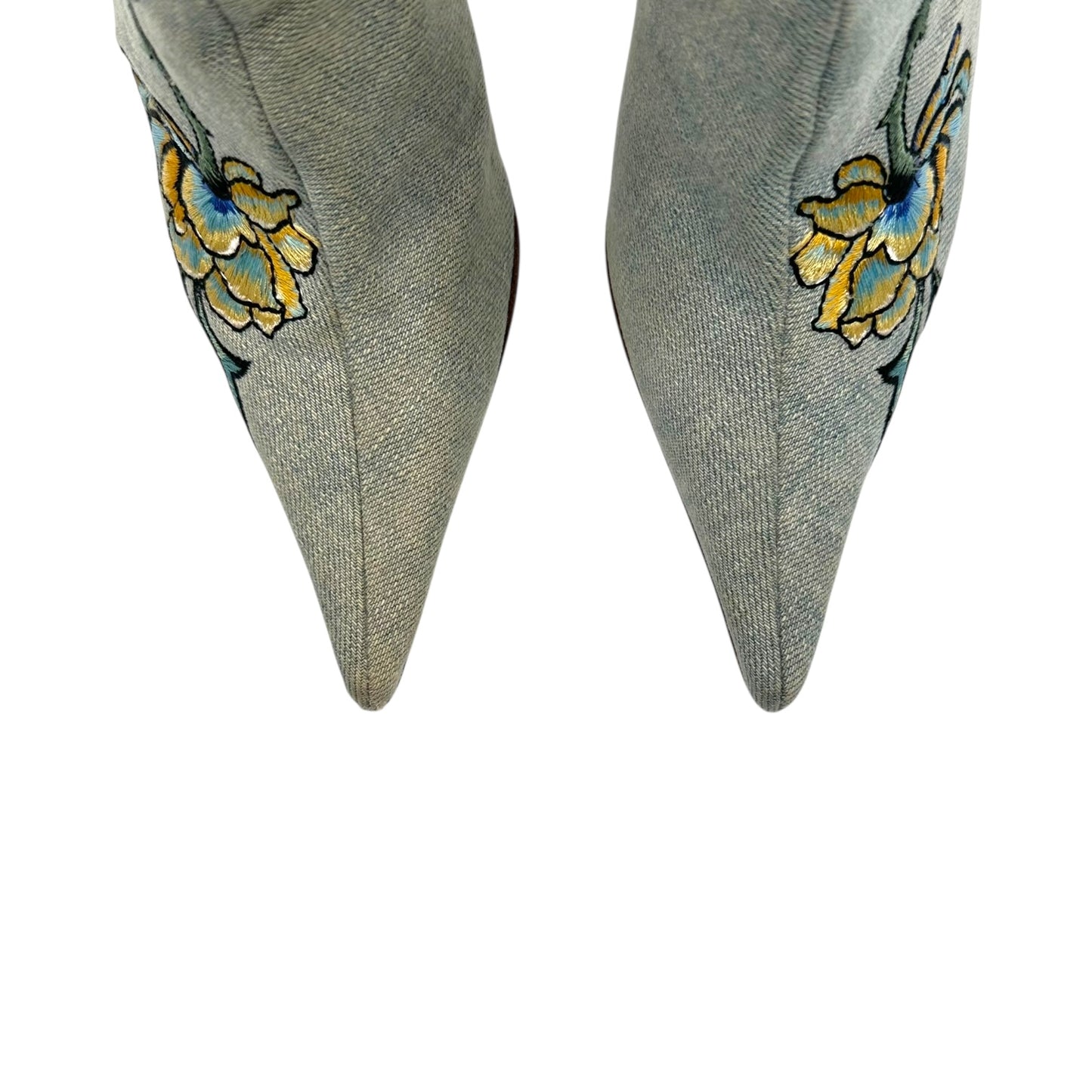 Roberto Cavalli Floral Embroidered Denim Heeled Boots