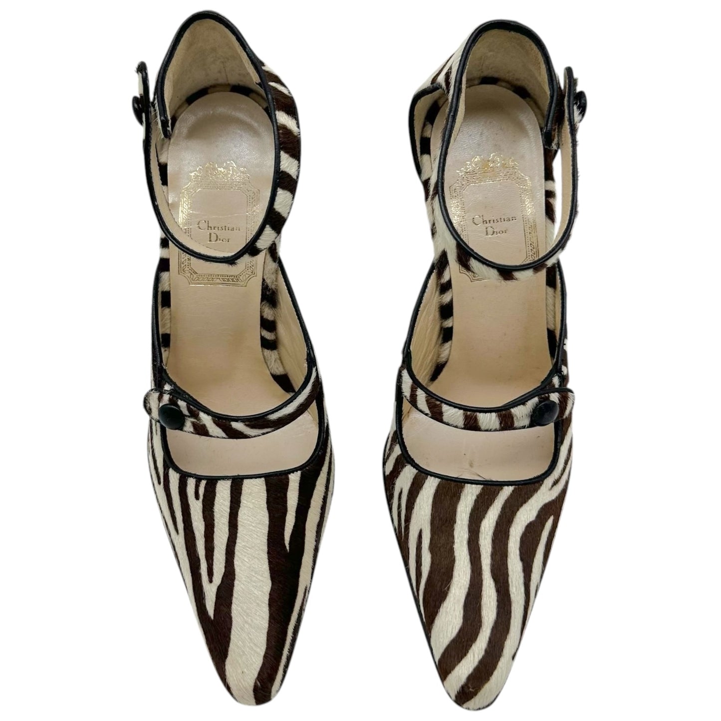 Christian Dior Zebra Print Ponyhair Pointed Toe Heels