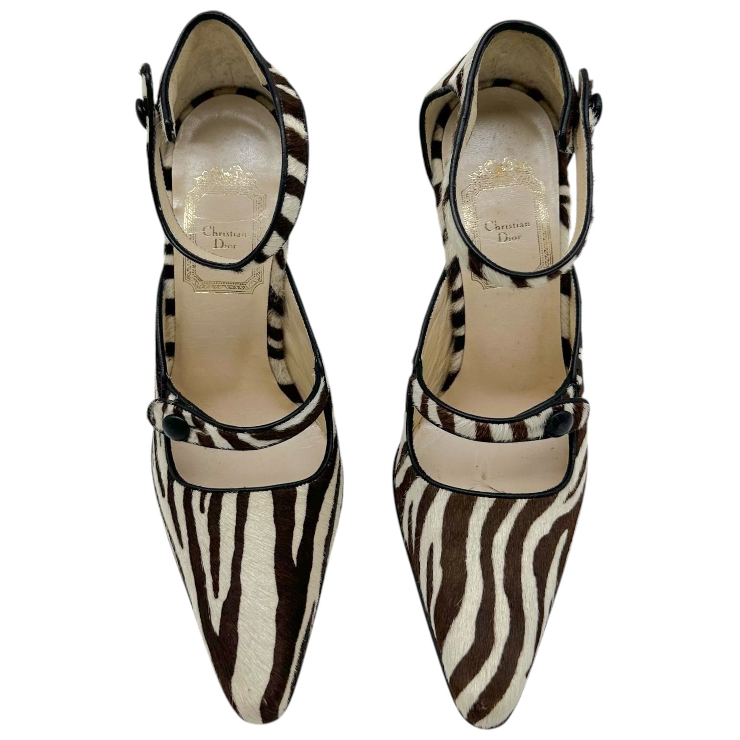 Christian Dior Zebra Print Ponyhair Pointed Toe Heels