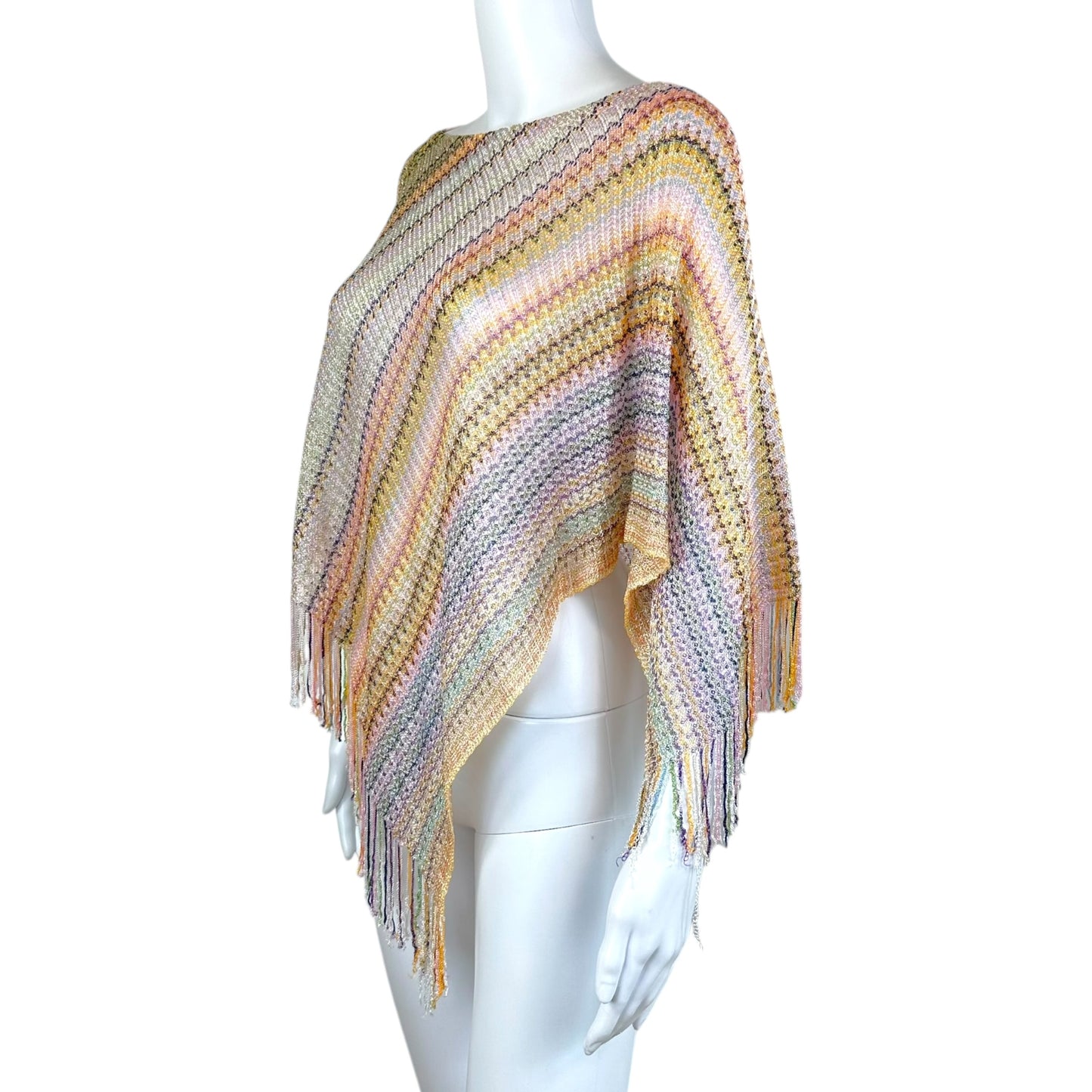 Missoni Multicolor Chevron Knit Poncho with Fringe Trim