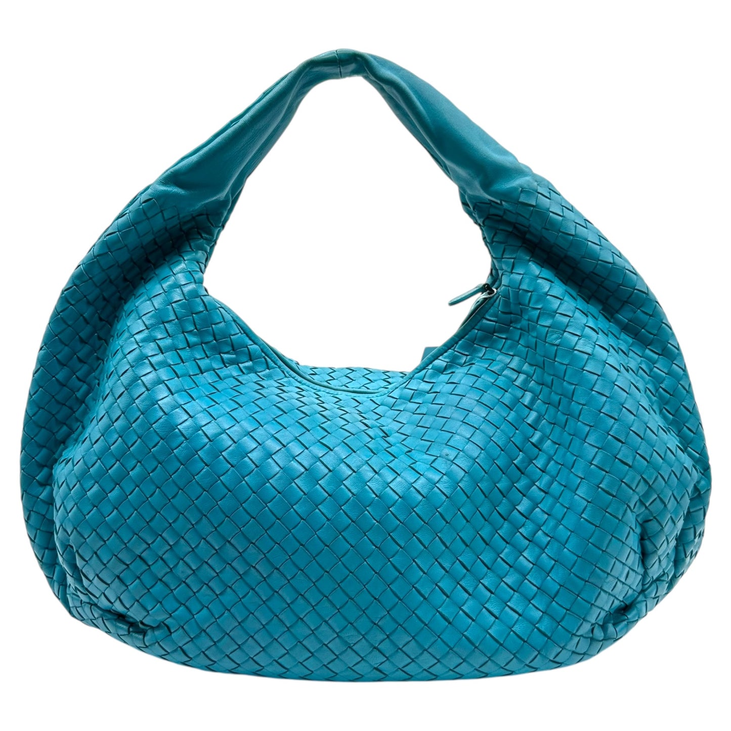Bottega Veneta Teal Blue Intrecciato Hobo Shoulder Bag - Outfit Repeater