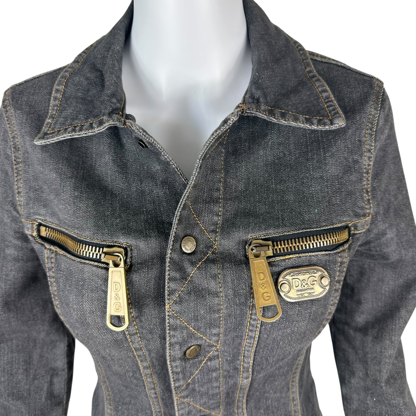 D&G Dolce & Gabbana Dark Wash Denim Corseted Jacket