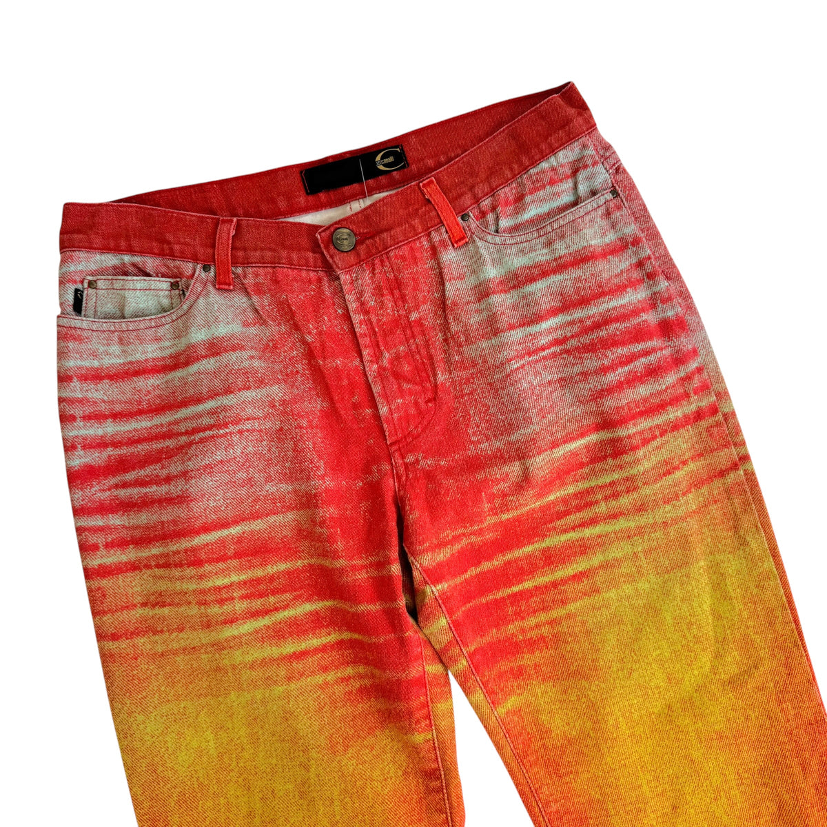 Roberto Cavalli Red Multicolor Denim Printed Jeans