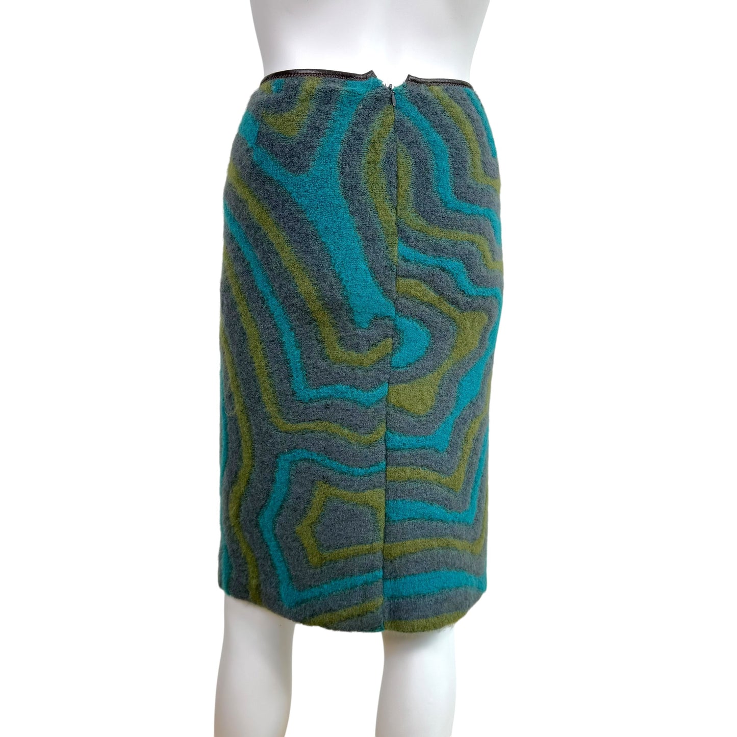 Missoni Blue & Green Mohair & Leather Coat & Midi Skirt Set
