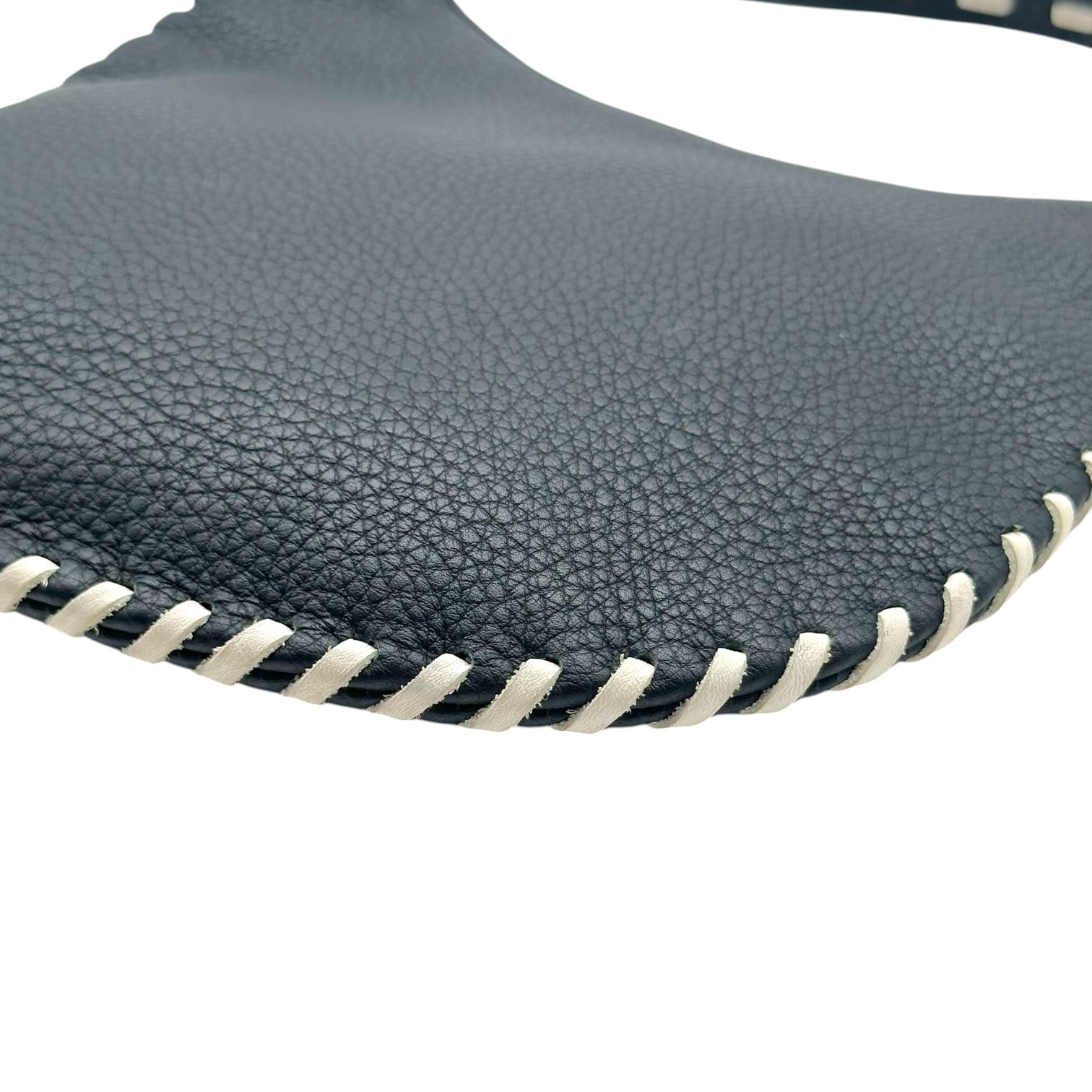 Fendi Small Oyster Bag Black White Whipstitch Leather
