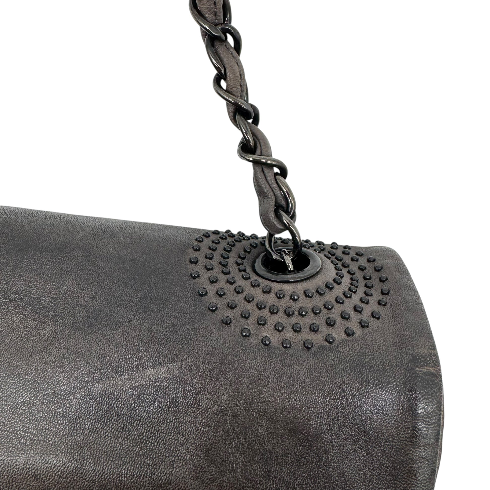 Chanel Gray & Black Studded CC Logo Lambskin Shoulder Bag 2008-09 - Outfit Repeater