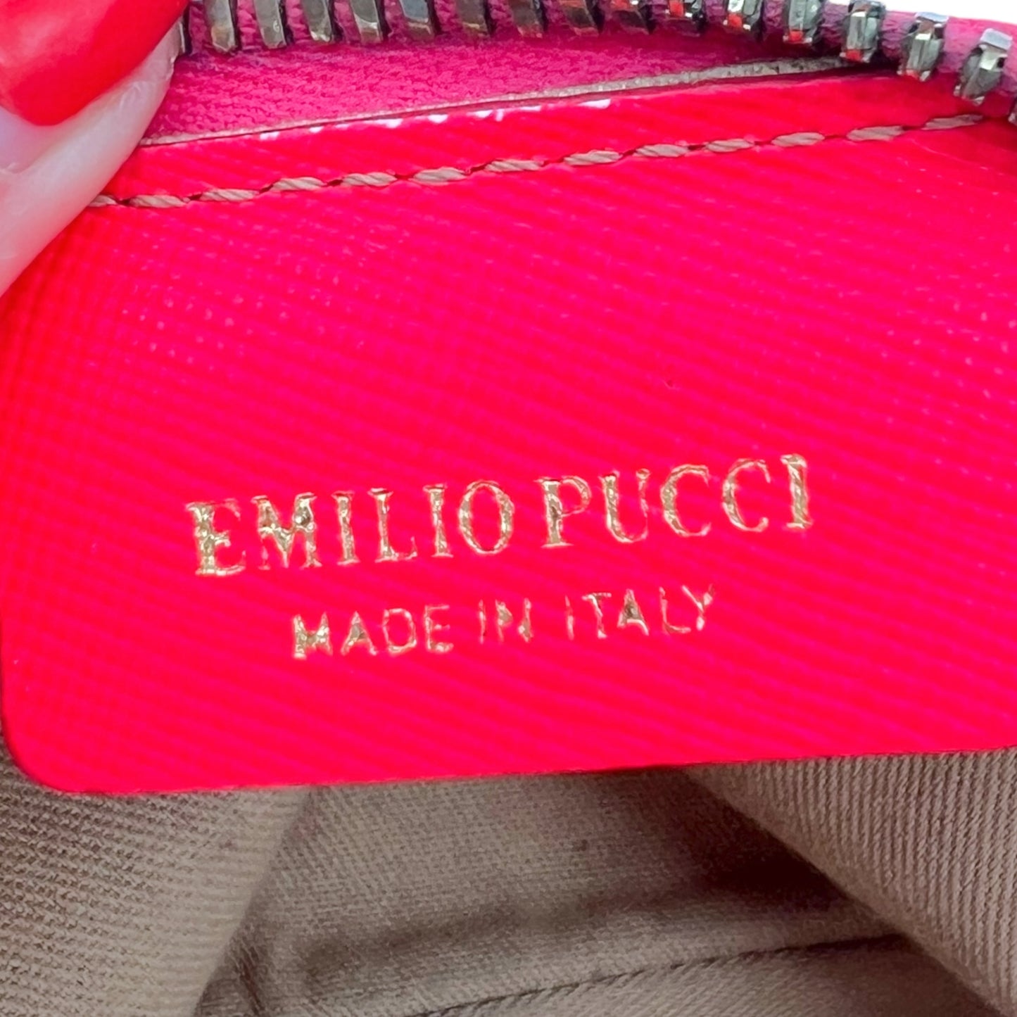 Emilio Pucci Red & Pink Patterned Leather Pochette Bag
