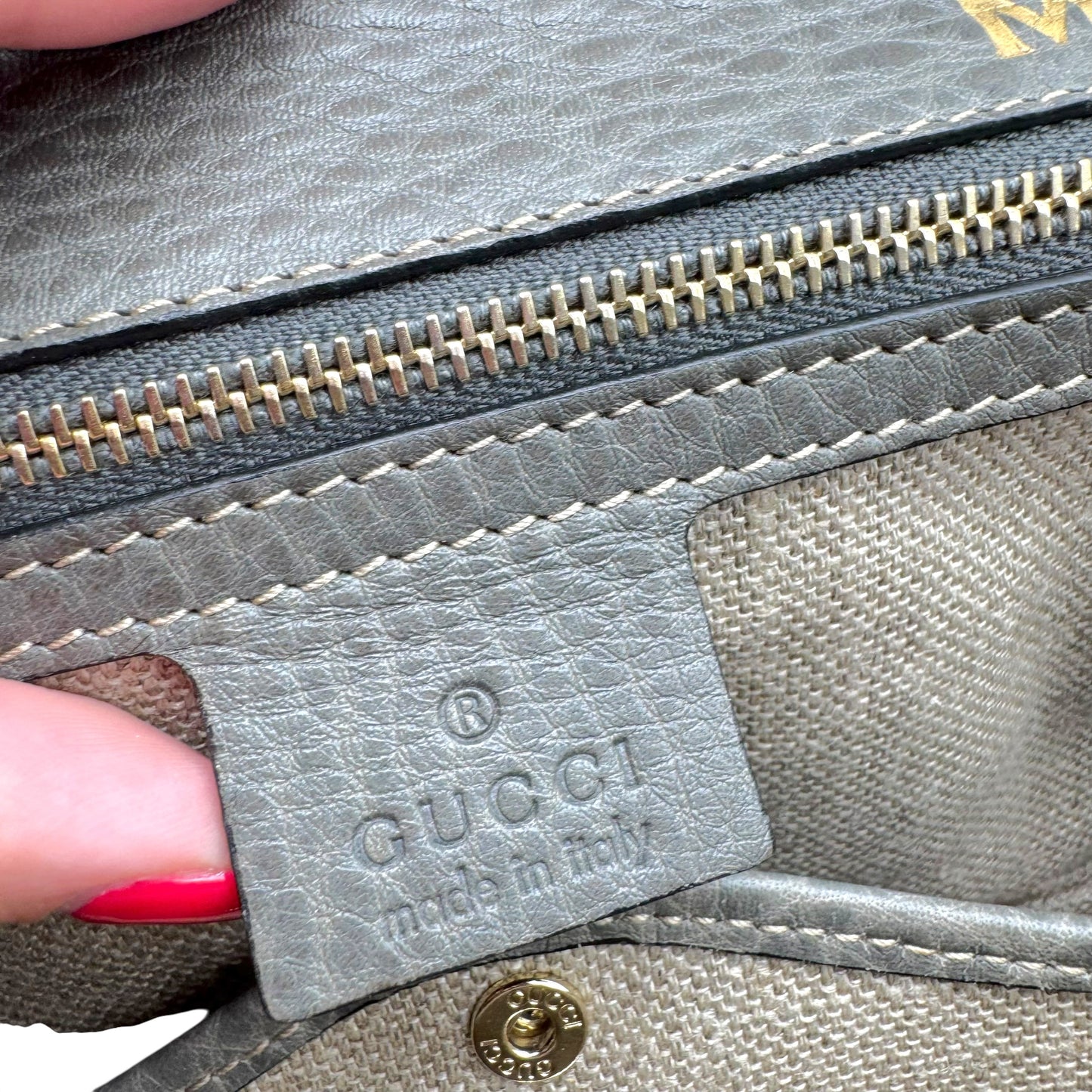 Gucci Gray Leather Bamboo Top Handle 2-Way Bag