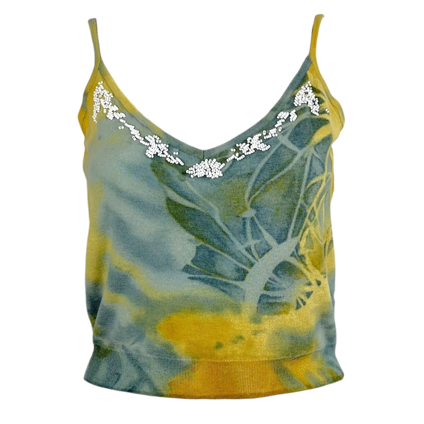 John Galliano Tie-Dye Beaded Cami Cardigan Set Beige Blue