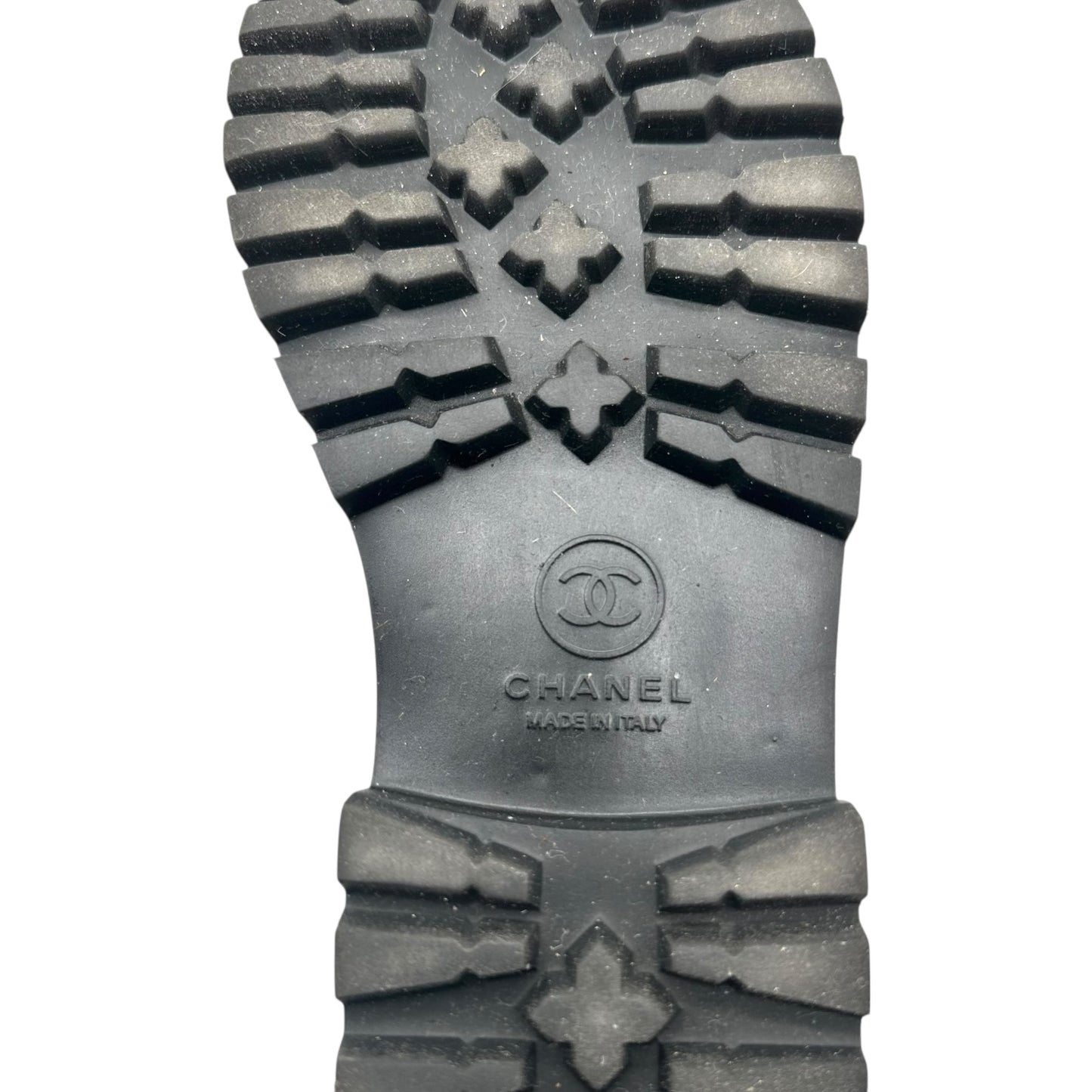 Chanel Burgundy & Black Leather Moto Boots