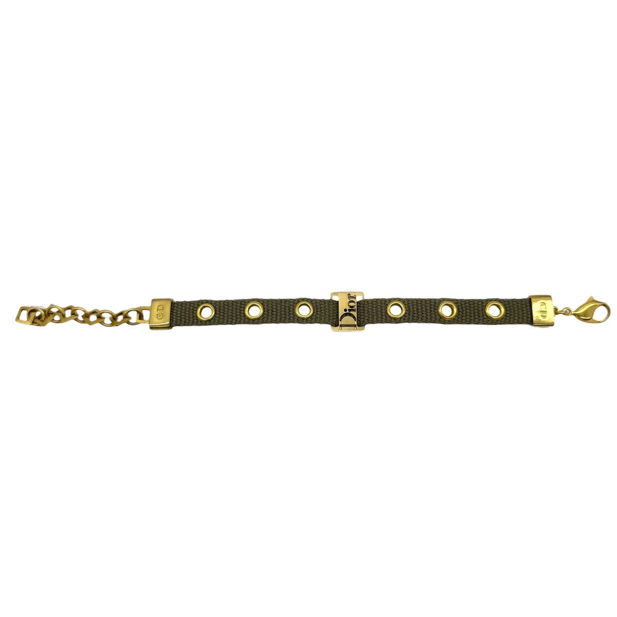 Christian Dior Khaki Gold Logo Bracelet