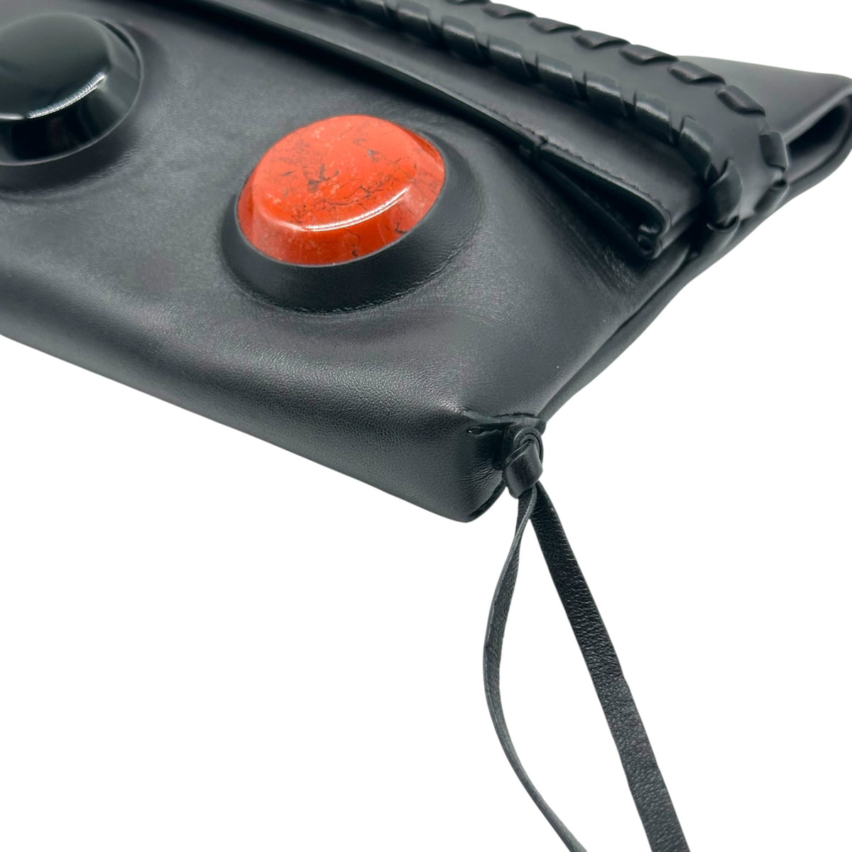 Chloe Black Leather Stone Embellished Clutch Bag