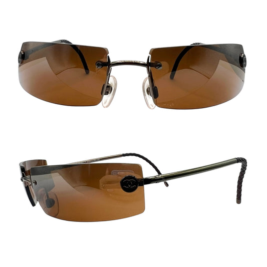 Chanel 4047 Brown Rimless Rectangle Sunglasses