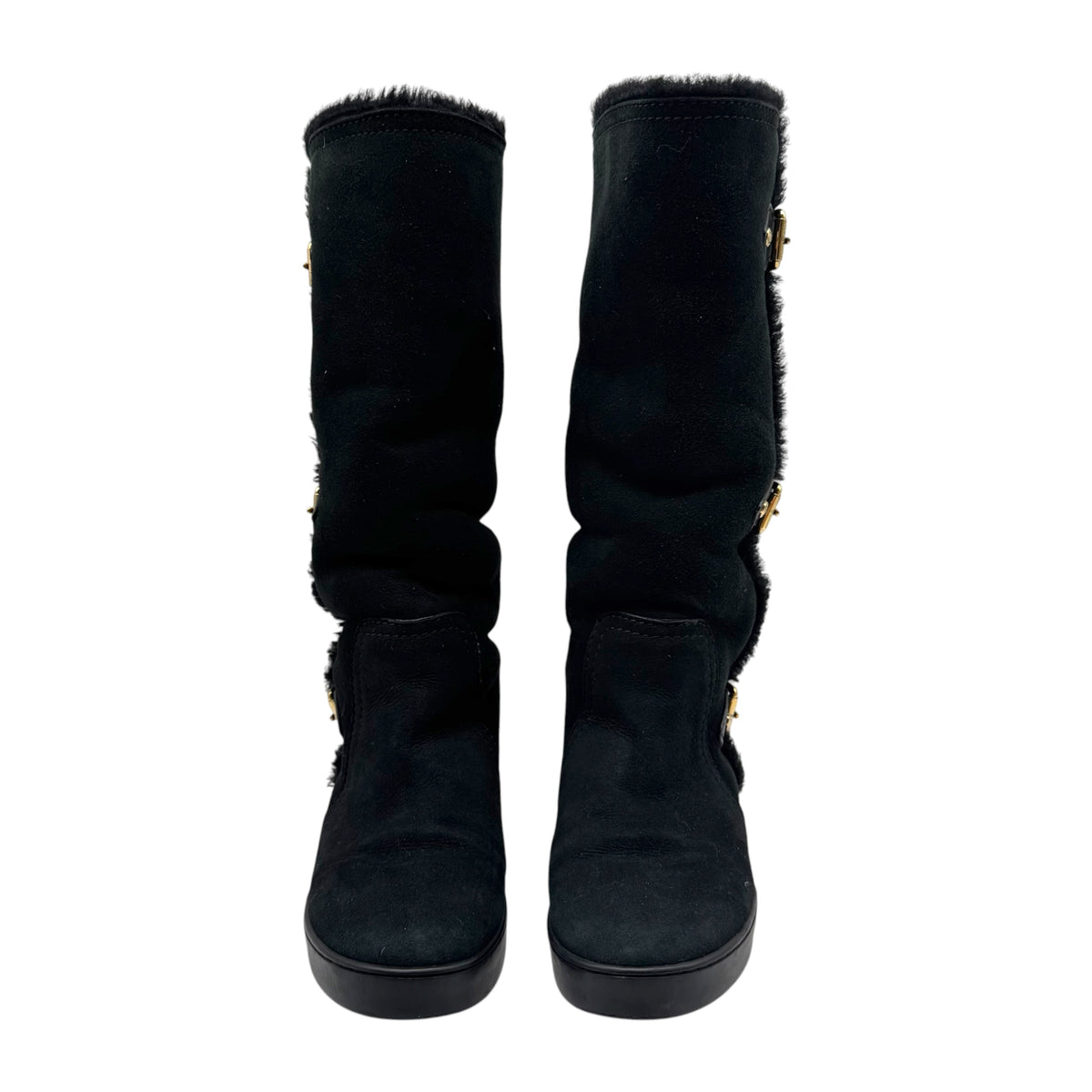 Louis Vuitton Black Sheepskin Ugg Buckle Boots