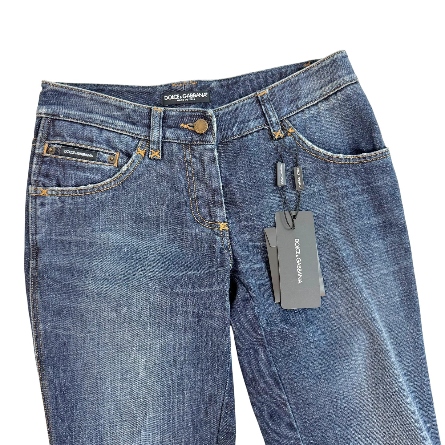 Dolce & Gabbana Denim Suede Logo Capri Pants Dark Denim