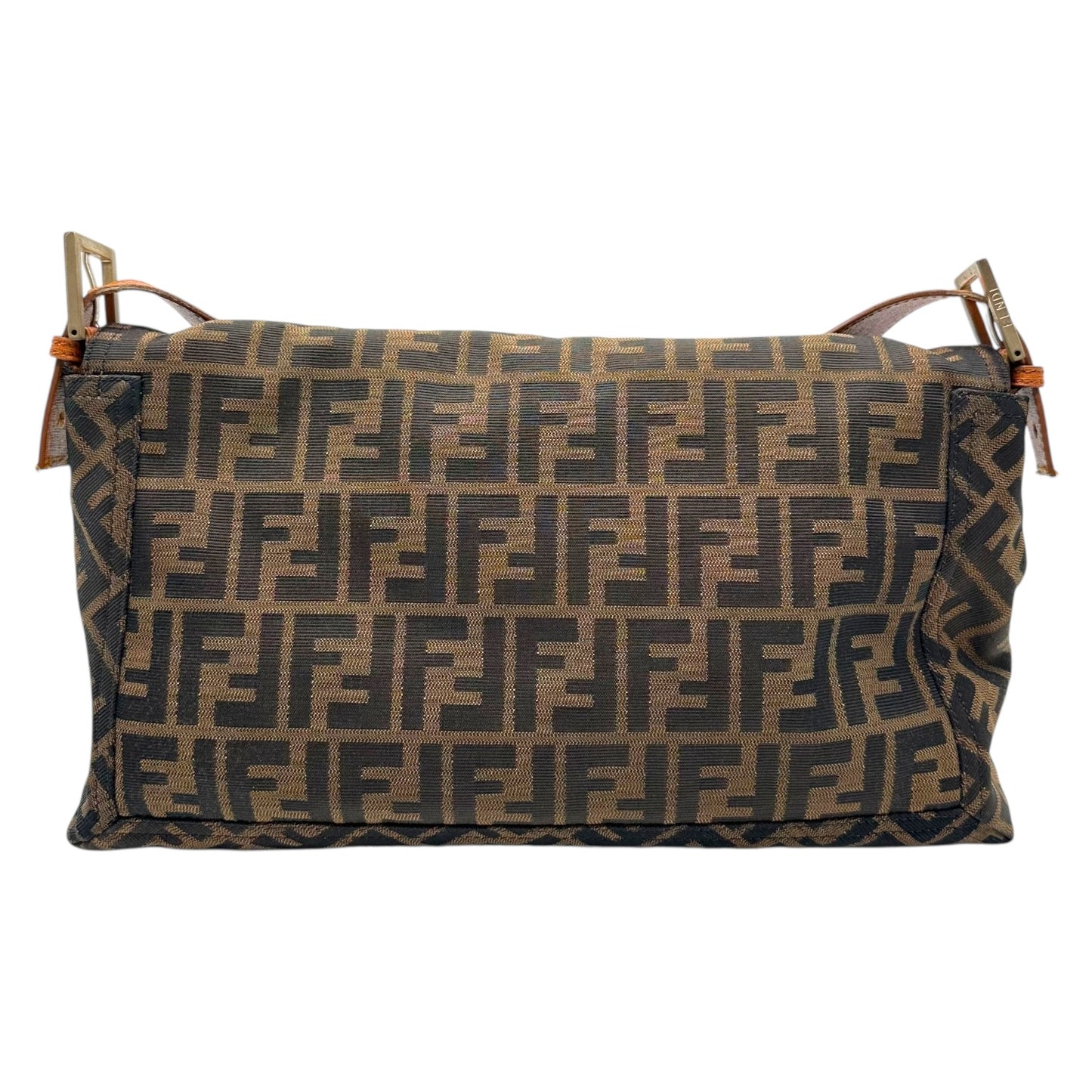 Fendi Classic Zucca Monogram & Cognac Leather Oversized Baguette Crossbody Bag