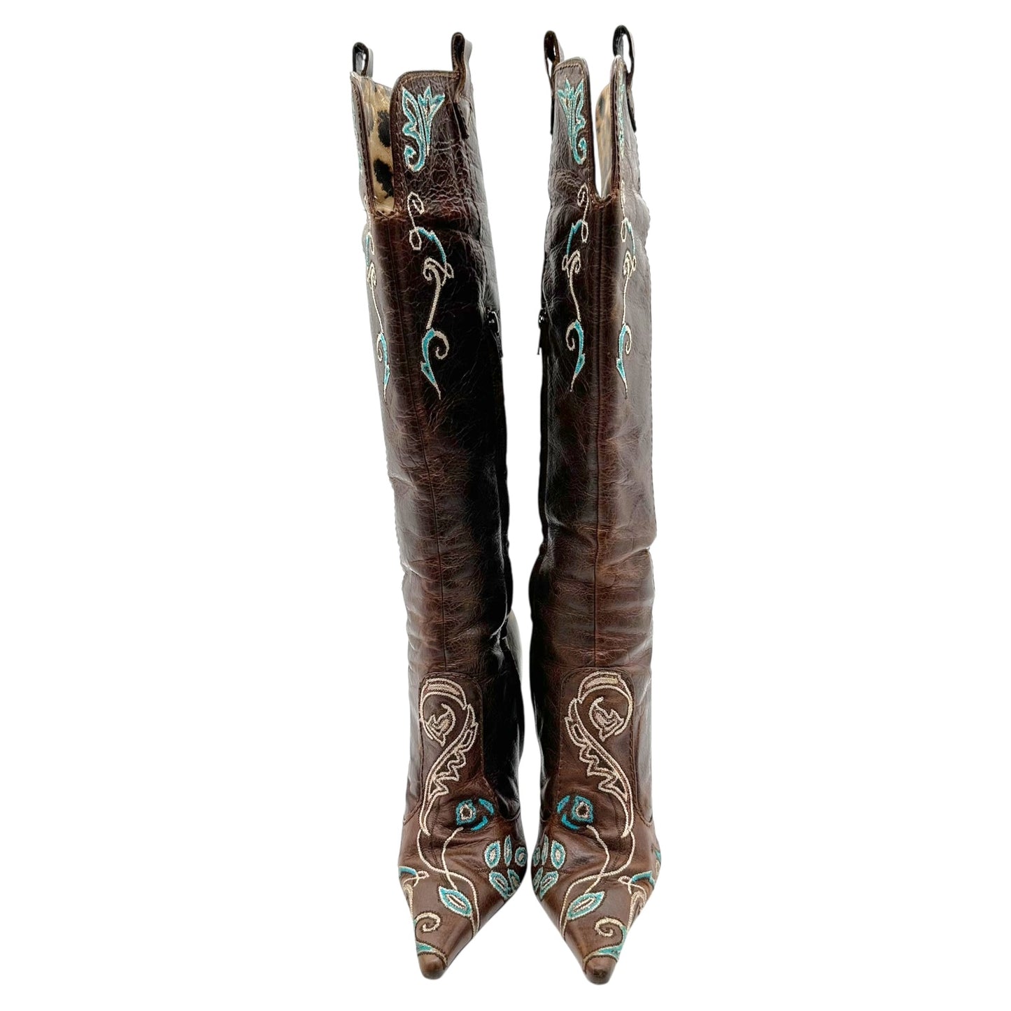 Roberto Cavalli Brown Embroidered Heeled Western Boots