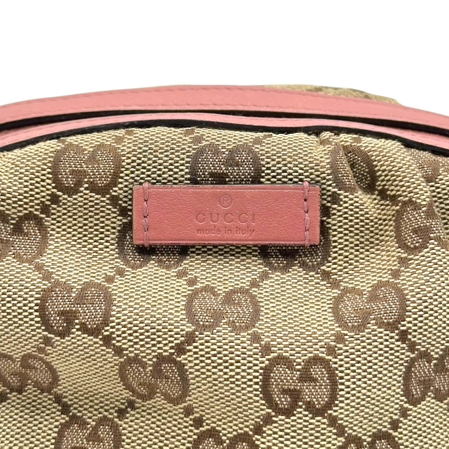 Gucci Pink Tan Monogram Bamboo Zip Cosmetic Pouch