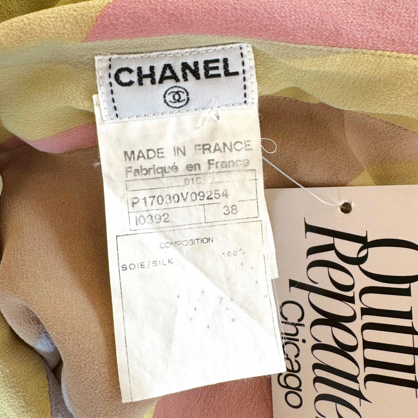 Chanel Cruise 2001 Pastel Multicolor Silk Logo Blouse