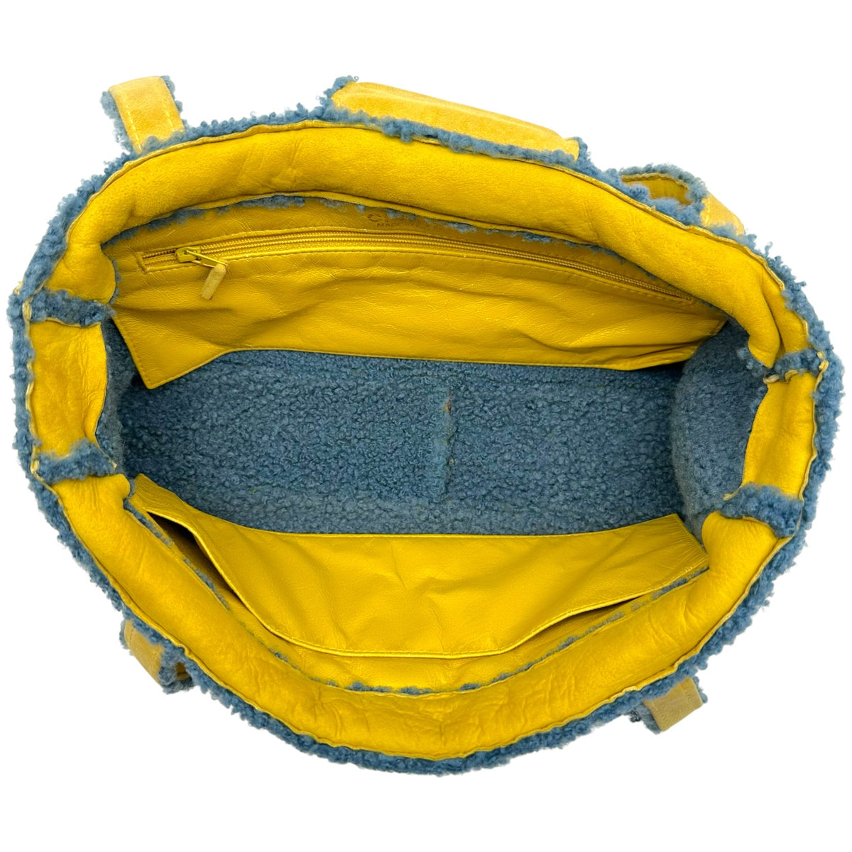 Chanel Yellow Blue Shearling Turnlock Handbag 1990s