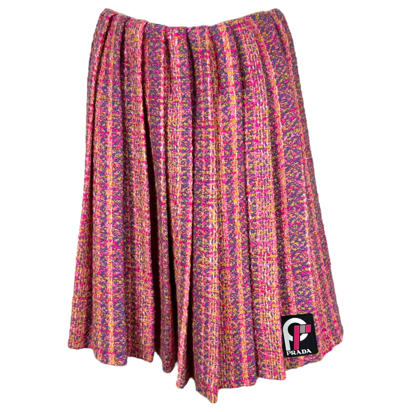 Prada AW18 Pink Tweed Pleated Midi Skirt